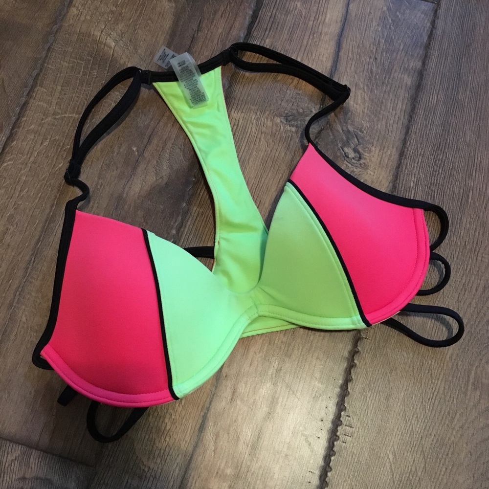 PINK bikini swimsuit top pink green